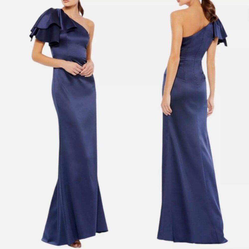 IEENA for Macduggal long navy gown dress one shoulder sz 4